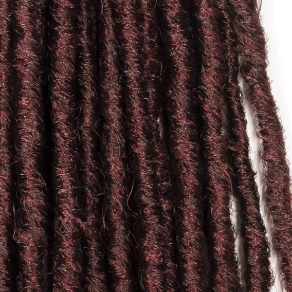 Crochet pre looped red wine straight gypsy strands locs 18 inch close up - crochet faux locs