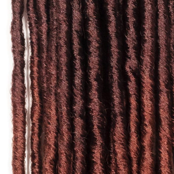 Crochet pre looped three tone burgundy deep wine straight gypsy strands locs 18 inch close up - crochet faux locs