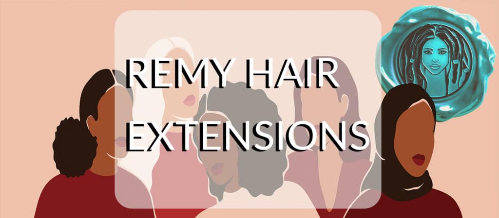 Remy hair header graphic with five different female models with long natural remy hair extensions.