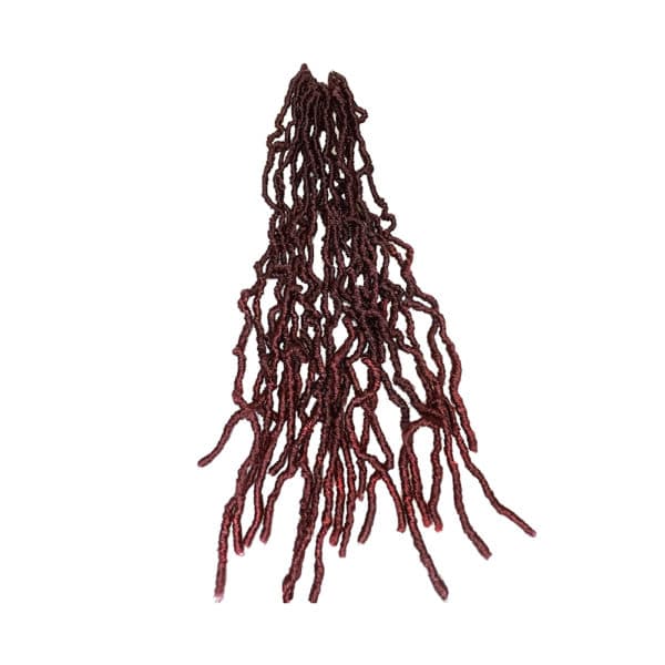 Deep wine burgundy red nu locs crochet faux loc hair pieces for african american and black women of all ages.