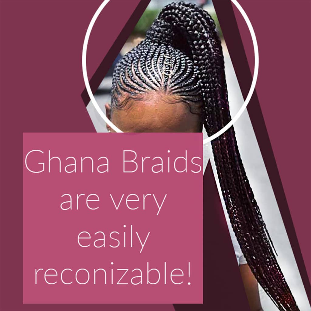 Easily recognizable ghana braided knotless feed in design