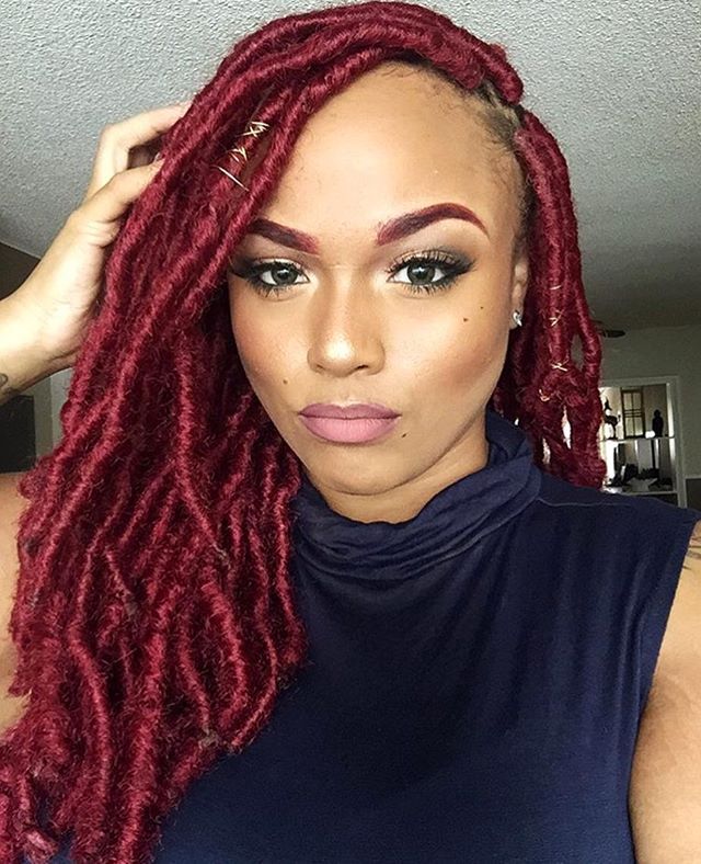 Red locs updo